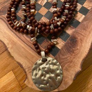 NWOT Five Strand Wood Necklace with Gold Pendant